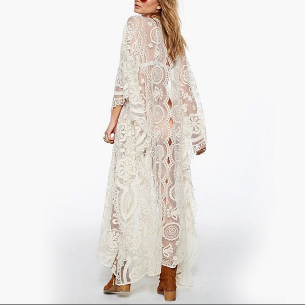 Boho Lace Cover Up Maxi Kaftan Kimono - Picture 3 of 5
